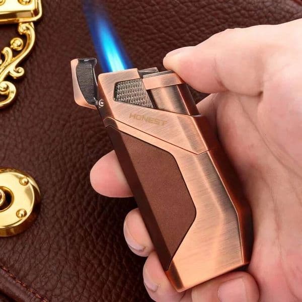 HONEST Dual Direct Injection Gas Lighter Windproof Strong Blue Flame Metal Turbine High Temperature With Cigar Diamonds