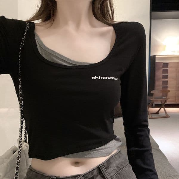 Women's Long-sleeve Cropped T-shirt Tight-fitting Pure Designer T-shirt And Alluring Style Suitable For Outerwear In Early Designer Hoodie Autumn Hot Girl Style