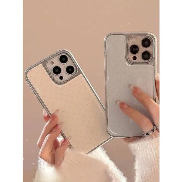 insRetro Polka point Silver Edge Epoxy TPU Anti-drop For iPhone XR/11/12/13/14/15/16/17 Pro Max Phone Case