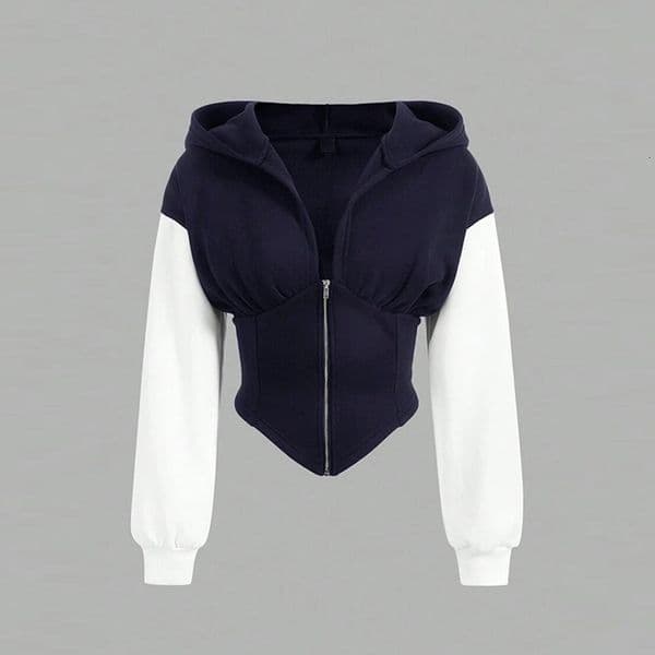 European And American Polo Women's Clothing American Retro Designer T-shirt Street Designer Hoodie Style Color-blocking Hooded Zip-up Short Sweatshirt Jacket