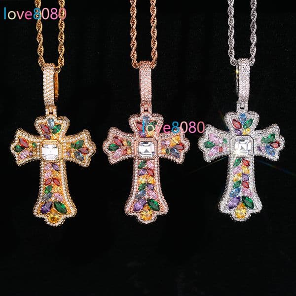 Best Selling Iced Out Hip Hop Jewelry Pendants Men Women Iced Out Cross Charm Pendant Necklace Colored Diamonds S925 MoissaniteVVS
