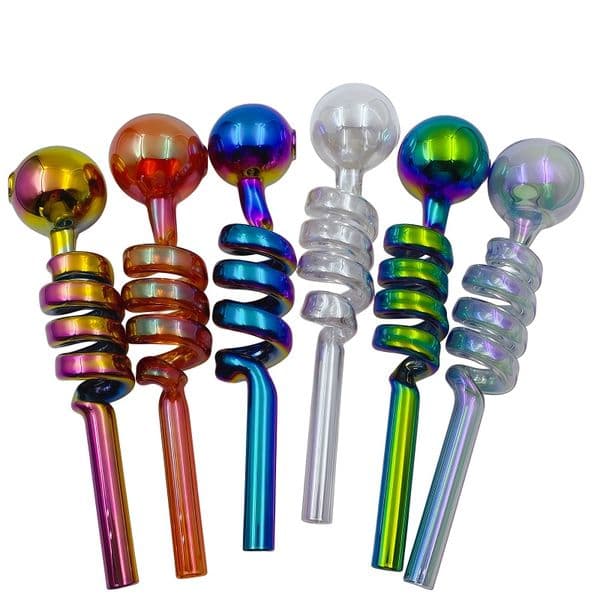 Smoking Pipe Glass Oil Burner Pipes spiral Handle Tube Bubbler Tobacco Dry Herb Burners
