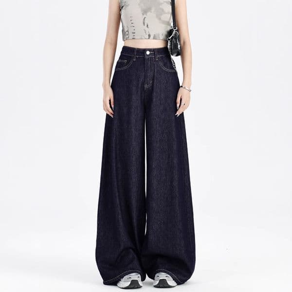 Dark Blue American-style Loose Wide-leg Jeans For Women 2026 New Model With Designer Pants A Drapey Casual Floor-length Straight-leg Design