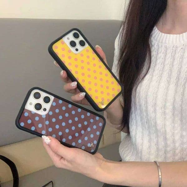 Wildflower 3D Black white brown yellow Polka Dots Phone case For iPhone 13 12 14 15 16Pro Plus 17Pro Max wf Wave point Cover 26H0323