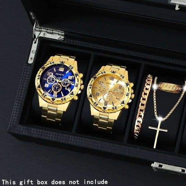 2026Blue light glass men's steel strap quartz three eye business casual watch