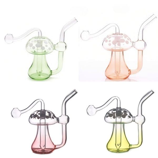 Wholesale Newest Mushroom Glass Oil Burner Bubbler Pipe Mini Bongs Glow In The Dark Percolator Water Pipes Hookah Bubblers with smoking oil banger bowl