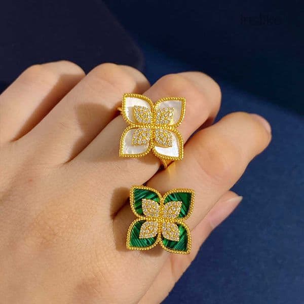 band designer Luxury clover rings for women girls sweet 4 leaf flower 18K gold shine crystal diamond cz zircon mother of pearl love ring jewelry