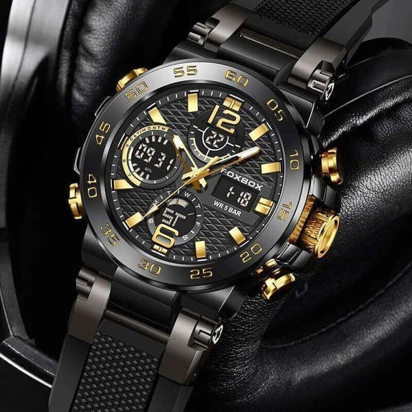 FOXBOX Men's Quartz Wristwatch LIGE Top Brand Luxury LED Display Waterproof Outdoor Sport Analog Digital Watch For Men