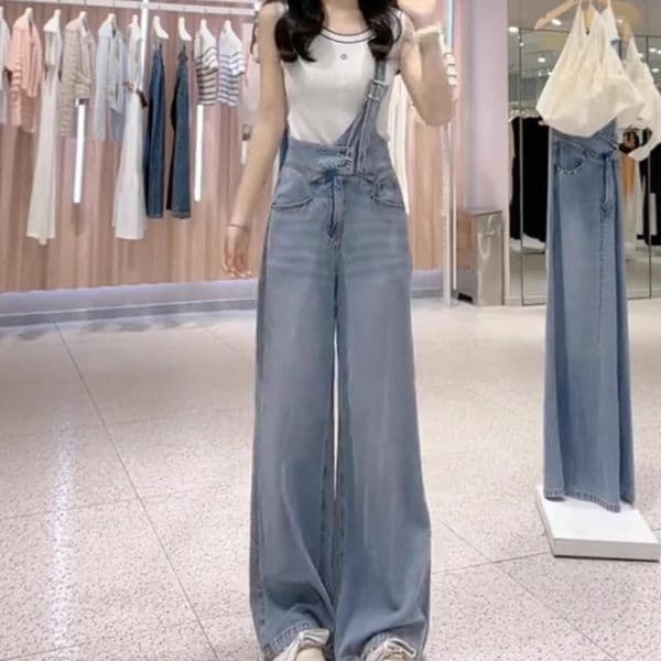 Designer Pants High-waisted Slimming Denim Overalls For Women Autumn Hot Style Loose Fit Height-enhancing Figure-flattering Straight-leg