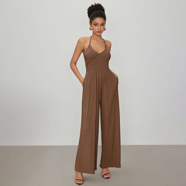 New 2026 European And Designer Pants American Drapey Knitted Halter-neck Waist-cinching Slimming Sexy Hot Girl Jumpsuit
