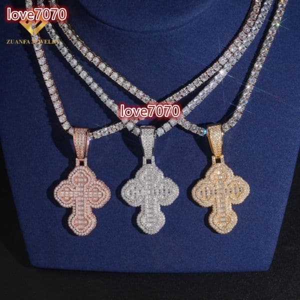 Hot Sale Jewelry Iced Out Cross Pendant Solid Silver with Moissanite Diamond Hip Hop Pendant Necklace Jewelry