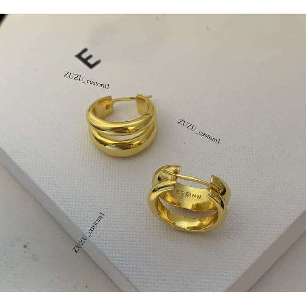 Gold Hoop Designer Earrings For Women Double Layered Personality Jewellery Luxury Stud Girls With Gift Box Christmas Gifts