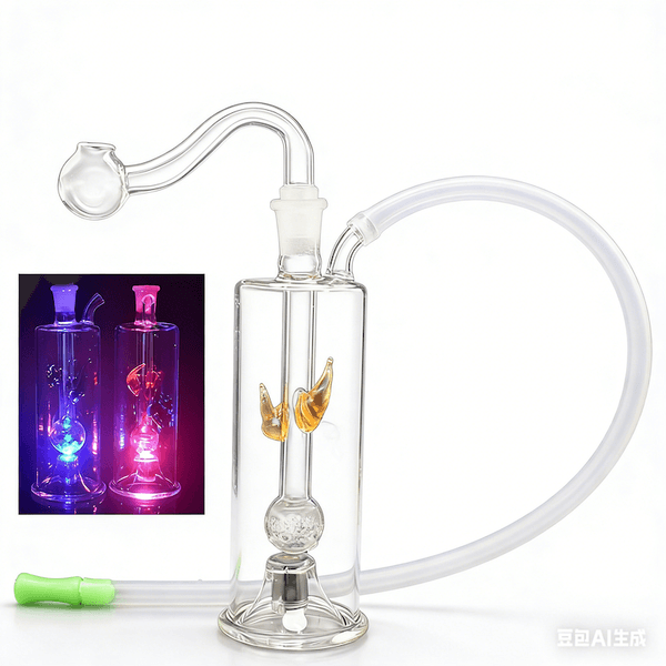 Travel mini Water Oil Burner Bubblers Bong Pipes With 3 Change Color Led Light Percolator Bubbler hookah with smoking oil burner Bowl and Soft Silicone Mouthpiece
