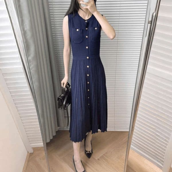 2026 Summer New Designer Elegant Business Casual Single breasted Knitted A10 Sleeveless Women's Long Skirt