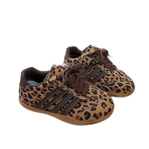 Kids Leopard Print Trainers Retro Brown Toddler Shoes Soft Sole Non-Slip Fashion Sneakers Easy Lace-Up Soft Sole Unisex School Shoes Free shipping