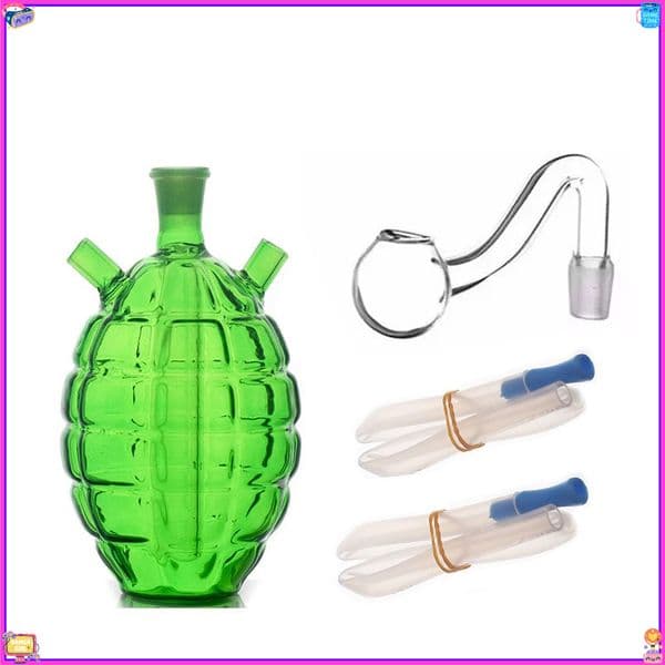 Mini Travel Green Colorful Grenade Shape Glass Oil burner Bong Perc Heady Water Pipe Smoking Bubbler Shisha Hookah with smoking bowl silicone Hose