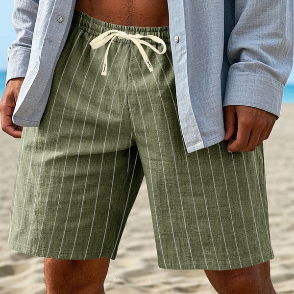 Shine Casual Fashion Drawstring Shorts Essential Shorts European And American Elastic Trendy Men's Thin Linen Beach Shorts
