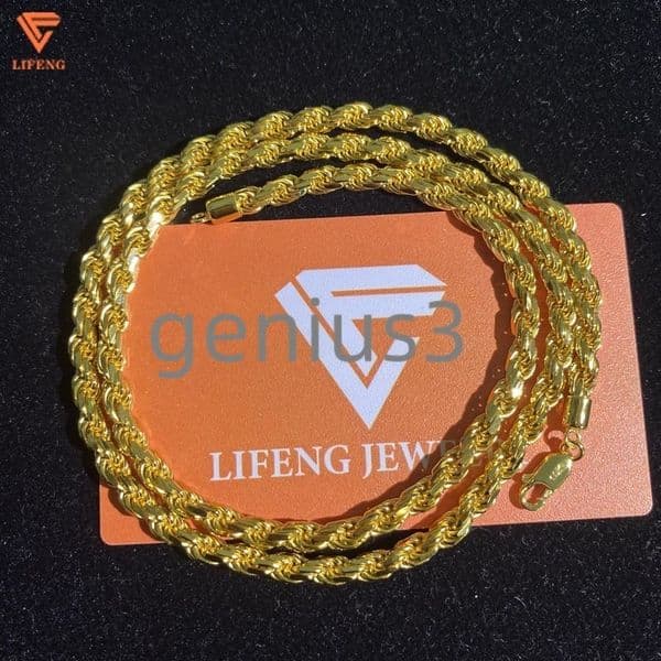 Lifeng Jewelry 5mm Hip Hop Punk Gold Color Necklaces 925 Sterling Silver Swag Twist Rope Chain Necklace for Women Men