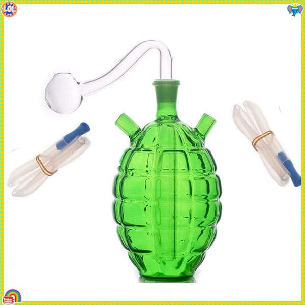 Mini Travel Green Colorful Grenade Shape Glass Oil burner Bong Perc Heady Water Pipe Smoking Bubbler Shisha Hookah with smoking bowl and silicone Hose