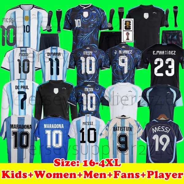 3XL 4XL 2026 World Cup Jersey ArgentinaS MESSIS Soccer Jerseys J.ALVAREZ E.FERNANDEZ DI MARIA E.MARTINEZ Football Shirt 1998 BATISTUTA 1986 1994 MARADONA Kids