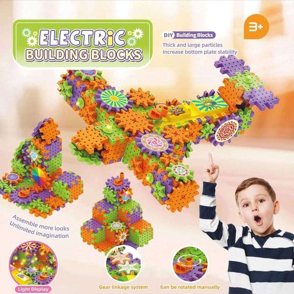 Children's electric gear building block toy set, DIY car tank airplane shape puzzle splicing, Halloween , gift no battery