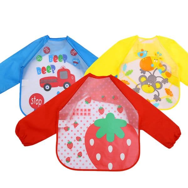 Baby Toddler Cartoon Overalls Waterproof Long Sleeve Bibs Children Kids Feeding Smock Apron Eating Clothes Burp Cloths