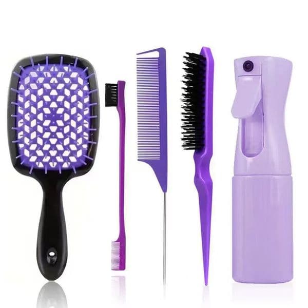 5pcs/Set Hair Styling Tool Set Hair Brush Set Scalp Massage Comb Hairdressing Spray Bottle Hair Braiding Loop Rat Tail Comb