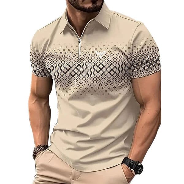 Men Personality Summer Fashion Sport Short Sleeve Casual Lapel Zipper Polo Shirt Men Print Polyester Quick Drying Polo Shirt Top 260326