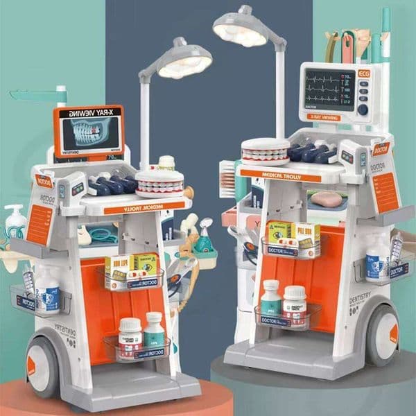 Simulated Dentist Desk ECG Dental Filling Injection Model Playing Home Doctor Medical Cart Toy Children New Year Gifts