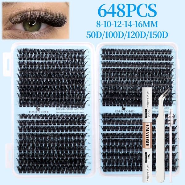Thick Fluffy DIY Individual Eyelashes Soft Lightweight DIY Cluster Lashes Kit with Lash Bond & Seal Reusable Handmade Cluster Segmented Lash Extension