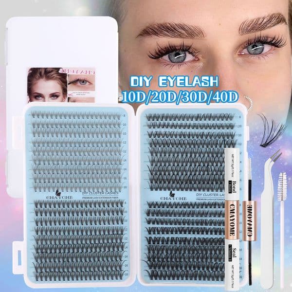 Thick Fluffy DIY Eyelash Extensions Soft Lightweight DIY Lash Clusters with Lash Bond & Seal Tweezer Handmade Reusable D Curled Individual Eyelashes