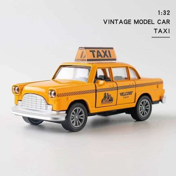 Classic Mini Toy 1:32 Vintage Taxi Alloy with Lights and Sound, Children's Collectible Metal Car Model Gift