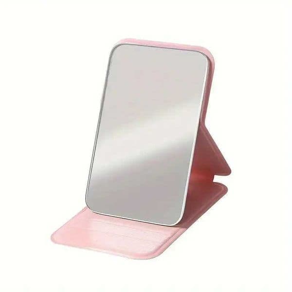 Woman MINI Folding High-Quality Portable Pocket Makeup Mirror Single-Side Creative Women Solid Color Handle Desk H260327