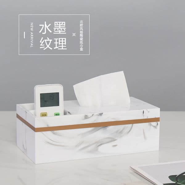 Nordic minimalist and luxurious living room tissue box, marble patterned creative modern and fashionable napkin box for storage