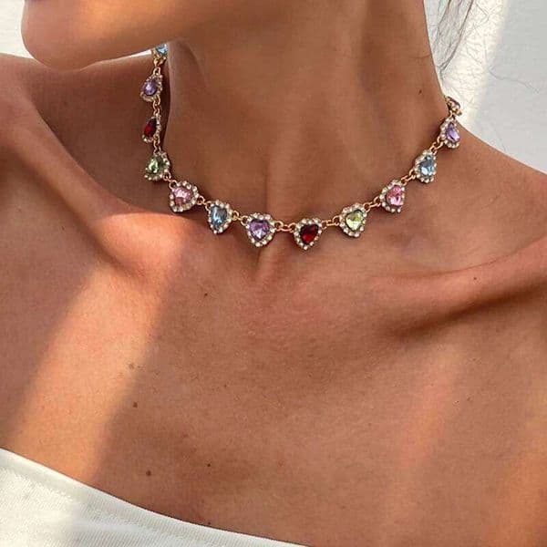 Jewelry Necklace Luxury Love Iced Out Heart Zircon Rhinestone Chain Elegant Choker Hypoallergenic Lightweight Aesthetic Jewelry Gift For Women Visionice