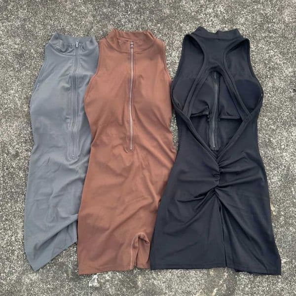 Solid color Scrun Bk Waist Tight Jumpsuit Shorts Set Women Zipper Gym Sportswear One Piece Sports Suit Workout L260528
