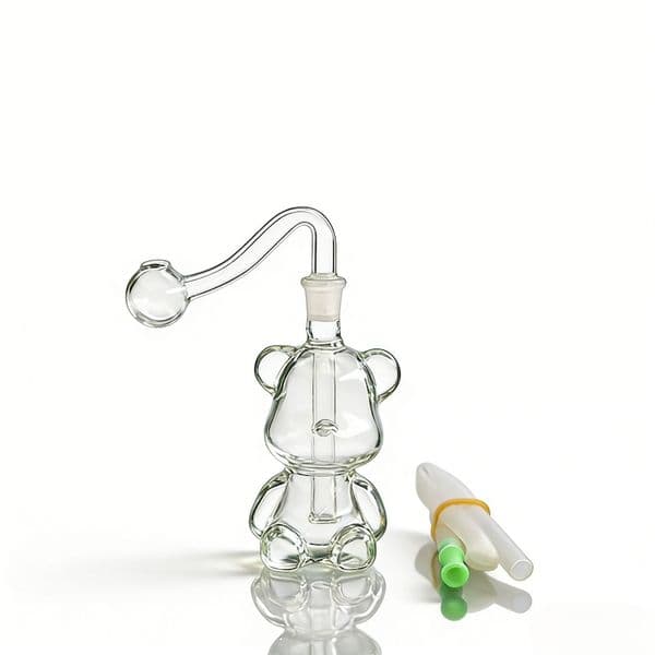 Wholesale Mini Cute Cartoon Animal glass oil burner pipes water bongs hookah with silicone hose and 10mm male glass oil banger bowl for smoking