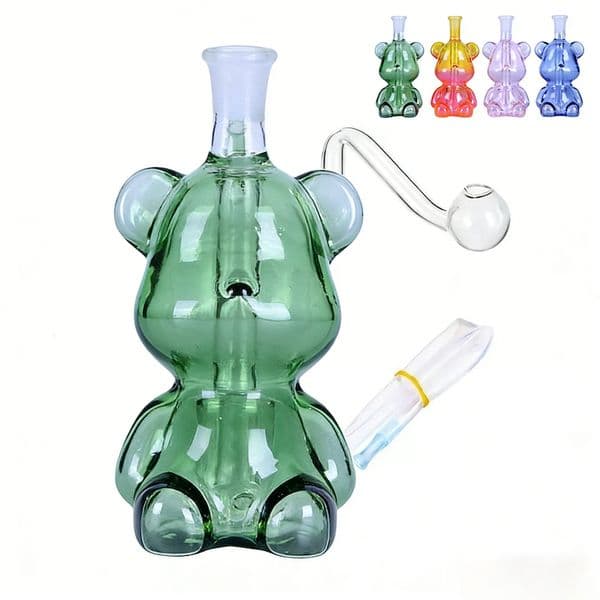 Mini Cute Cartoon Animal glass oil burner pipes water bongs hookah with silicone hose and 10mm male glass oil banger bowl for smoking