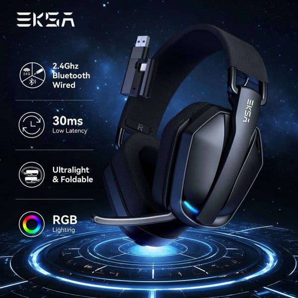 EKSA G19BT 2.4GHz Wireless Gaming Headphones Ultra-light 5.4 Headset Gamer with Microphone for PC/5/Xbox 26L0328