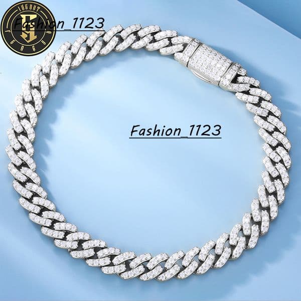 Wholesale Hip Hop Jewelry 6mm White Gold 925 Serling Silver VVS Moissanite Diamond Iced Out Cuban Link Bracelet for Men Women