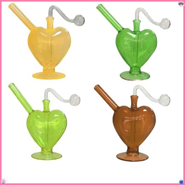 Mini Glass Bubbler Oil Burner Heart Shape Mini Water Bong Borosilicate Glass Portable Recycler Filter with smoking oil banger bowl