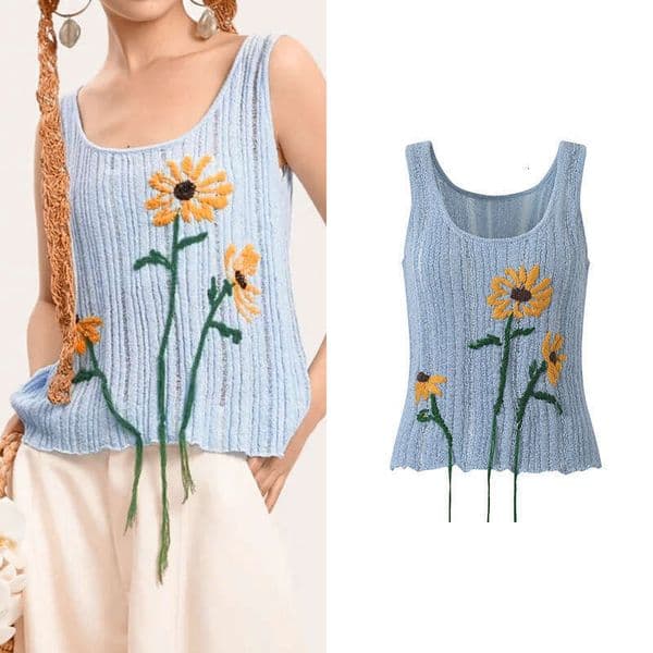2026 summer new e22 FC designer three-dimensional crochet sleeveless knitted vest gentle young top