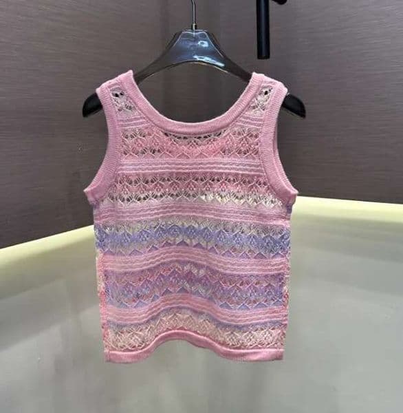 T shirt women designer t shirts summer knitted sexy shirt Women's T-shirt Gradient Purple Pink Hollow Knitted Short Sleeve Tank Top t shirt tank top