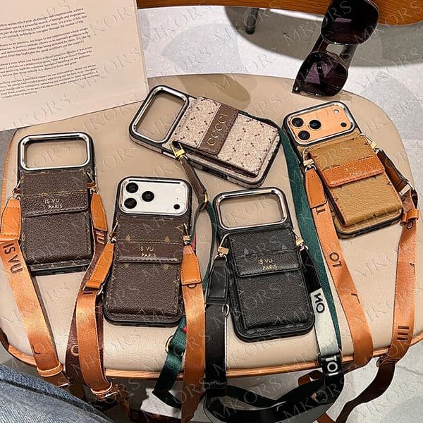 Luxury Full Body Leather Phone Case for iPhone 17 Pro Max 16 15 14 13 12 12pro Leather Multi Cards Pocket Detachable Shoulder Crossbody Designer Floral Cover iPhone16