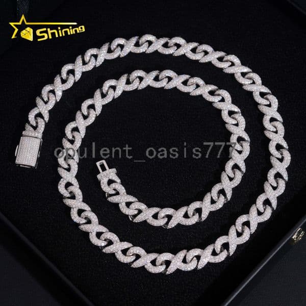 Hot Selling 925 Sterling Silver 10MM Infinity Cuban Link Moissanite Chain Custom Iced Out Cuban Necklace for Men Women