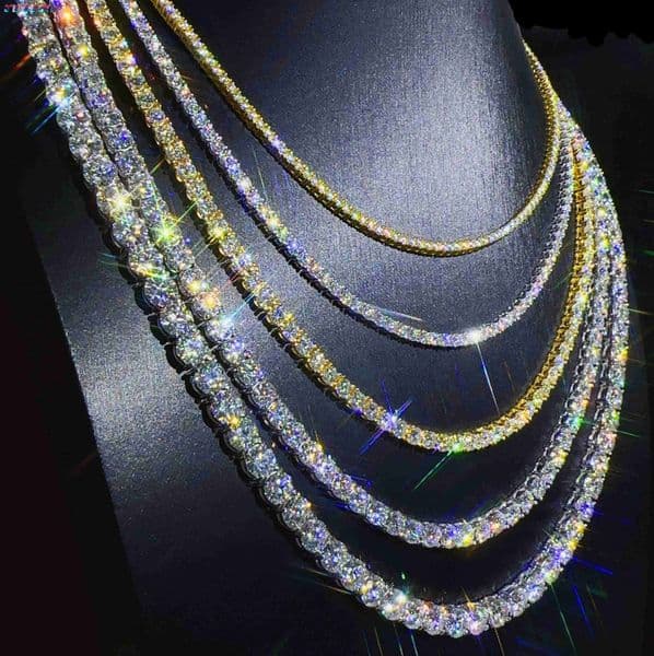 Hip Hop Jewelry Full Size Silver 925 Vvs Moissanite Tennis Chain Womenmens Necklace Pass Diamond Tester Chain in Stock