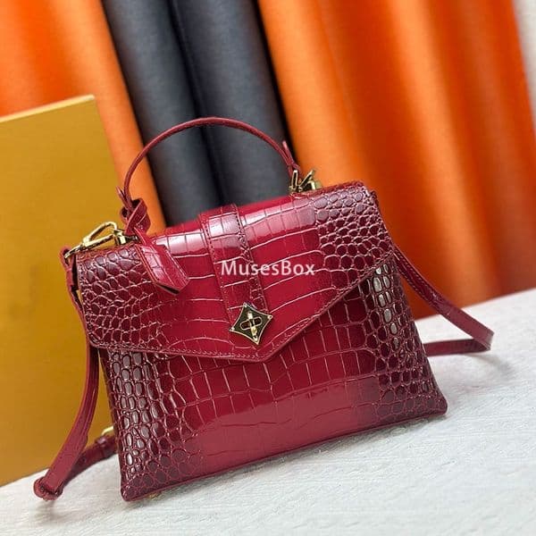 Black Alligator Leather Women Designer Bag Crossbody Shoulder Purse Luxurious Fashionable Travel Business Luxury Handbag Stylish Casual Shopping Tote Red Female