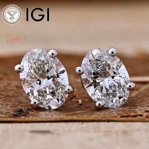 IGI Certificate Oval Cut 1ct-3ct Lab Grown Diamond Earrings 4Prongs Luxury 925 Sterling Silver Stud Earrings Push Back