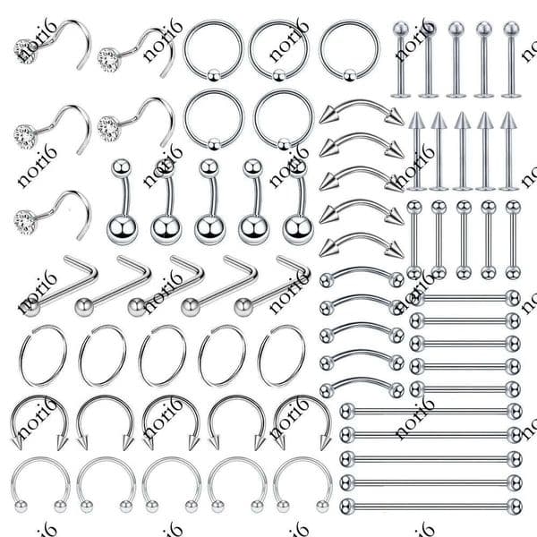 70pc Steel Body Jewelry Bulk Nose Tongue Bar Eyebrow Labret Piercing Set Horseshoe Ring Lot Pack250609