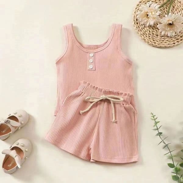 w1411 Children's Clothing Sets Knit Sleeveless Tank Top + Shorts 2pcs Sets Kids Clothes Girls Kids Boutique Infant Designer Clothes